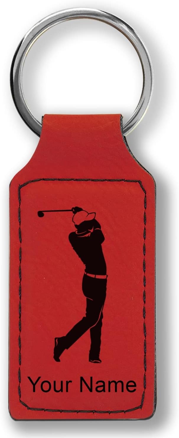 LaserGram Rectangle Keychain, Golfer Golfing, Personalized Engraving Included