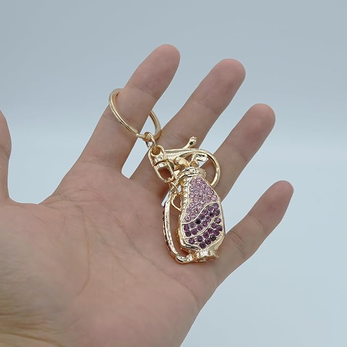 Crystal Rhinestone Golf Clubs Keychain Bag Charms Bling Golf Bag Key Chain Ring Pendant for Women Girls Handbag Purse