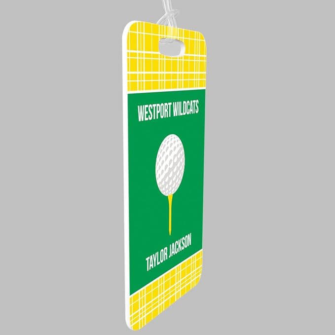 ChalkTalkSPORTS Golf Luggage & Bag Tag | Personalized Team with Golf Ball | Standard Lines on Back | Large | Yellow/Green