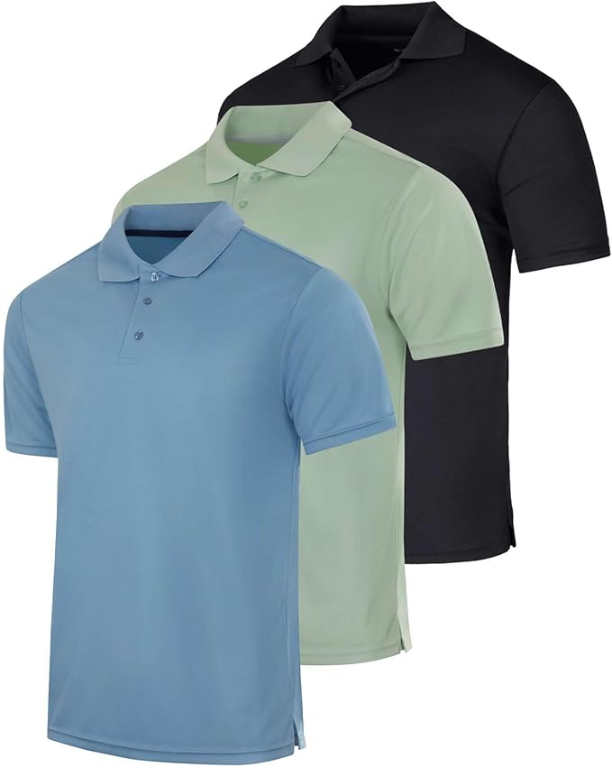 Real Essentials 3 Pack: Men's Quick-Dry Short Sleeve Athletic Performance Polo Shirt (Available in Big & Tall)