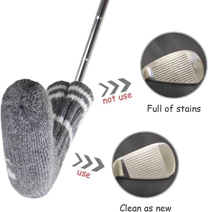 Scott Edward 1/7/10 Pcs Knitted Golf Club Head Covers for Irons Wedge Cuteness and Basically Socks Shape Washable Golf Club Head Protector on Classic Stripes Style，Double Sided Customization