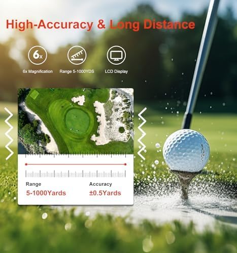Golf Rangefinder with Slope & Pin Lock Vibration, 1000YD Golf Range Finder, 6X Magnification & HD LCD ， Rechargeable, with Magnetic Stripe,Laser Range Finder for Golf
