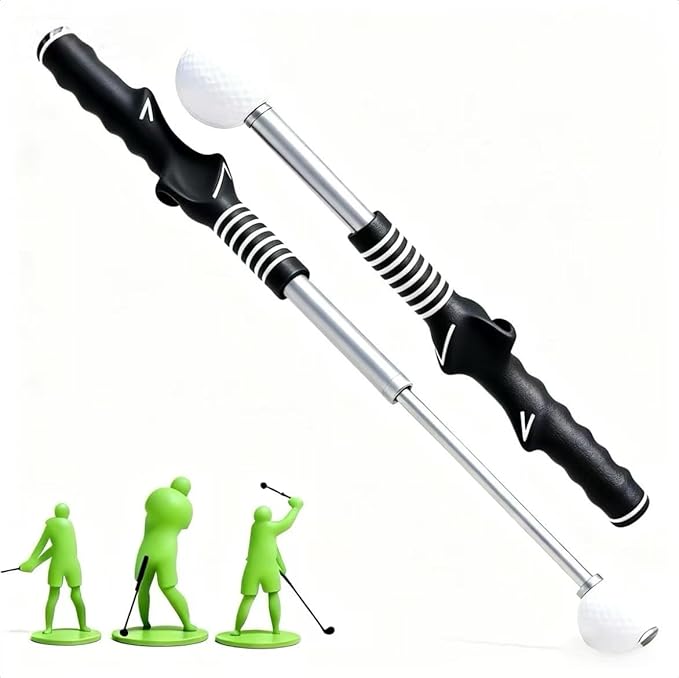 Retractable Golf Swing Training Aid,Right-Handed Golf Swing Trainer, Golf Grip Trainer with Click Feedback, Golf Stick for Practice Correction Indoor Outdoor Hitting (Black, Right-Handed)