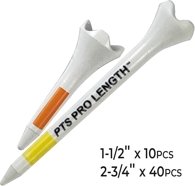 PrideSports PTS Plastic Golf Tees | Combo 50 Pack - 40 2-3/4” and 10 1-1/2” | #1 Plastic Tee on Tour | The Perfect Tee for Any Hole