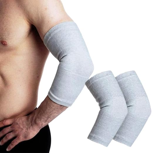 Wonder Care Bamboo Elbow Support Compression Sleeve for Tennis, Golf Elbow, Joint Pain Relief, White, Pack of 2 (Medium)