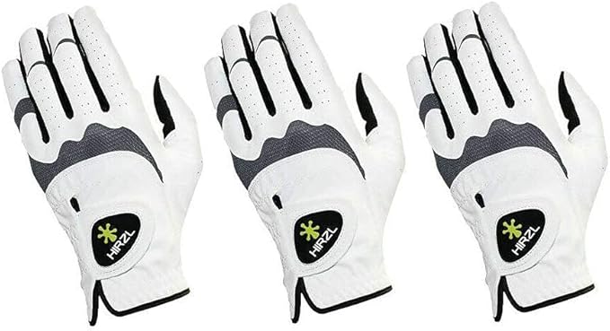 HIRZL Trust Hybrid – Men’s All Weather Golf Glove | Kangaroo Leather | Ultimate Grip and Ergonomic Fit, White/Black (Pack of 3)