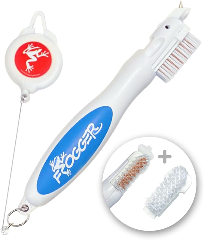 Frogger BrushPro Golf Club Cleaner with Ergonomic Grip and 2.5 ft. Retractable Cord, Sturdy Golf Club Brush and Groove Cleaner for Golfers, Golf Dad