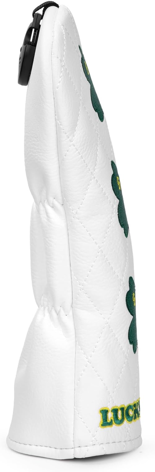 Golf Club Covers, 1pc or 3pcs Golf Headcovers Set 1 3 h, White PU Leather Driver Headcover, 3 Wood Cover, Hybrid Headcover Lucky Clover Style Golf Club Protective Case