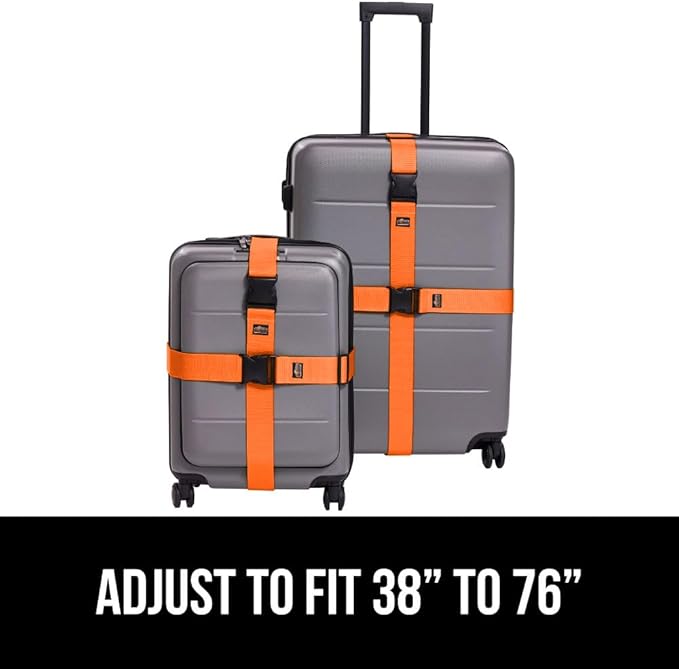 GORILLA GRIP Heavy Duty 4 Pack Adjustable Luggage Straps for Suitcases, Easy to Identify Travel Belt Connector Holds Suitcase Together, Extends Life of Bag, Strap Connects Two Bags, Accessories Orange