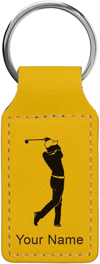 LaserGram Rectangle Keychain, Golfer Golfing, Personalized Engraving Included