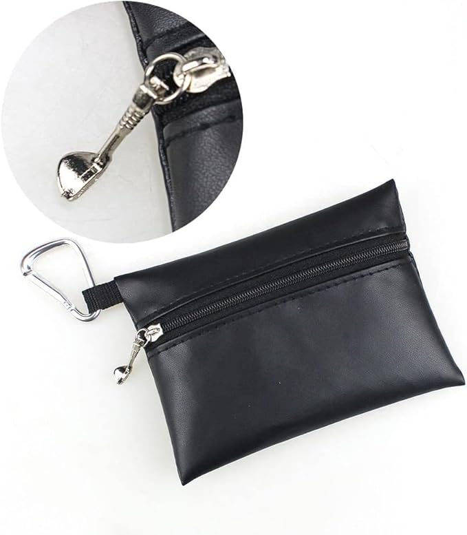 2Pcs Black Mini Golf Tee Pouch Bag, Resistant Golf Ball Tee Storage Bag Leather Golf Tees Pocket with Zipper, Golf Supplies Accessories, Golf Club Bag Accessories