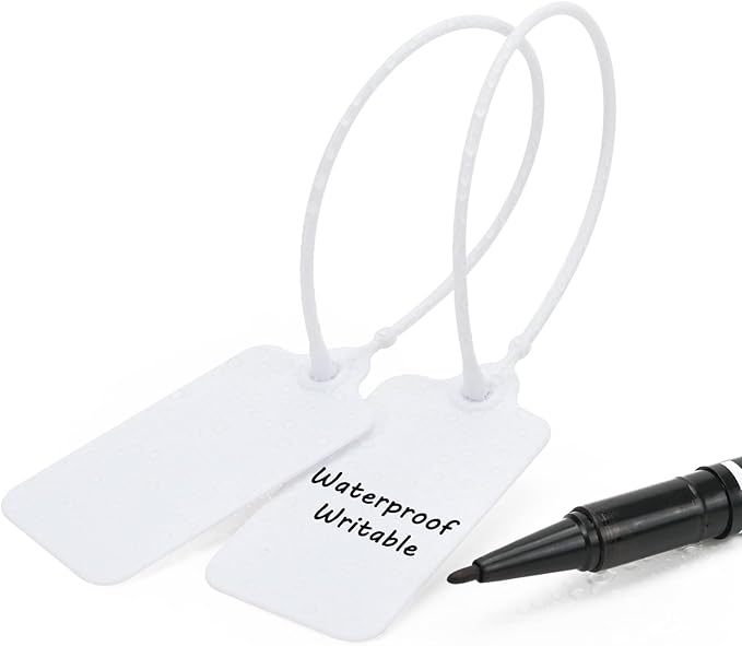 50pcs Luggage Tags Plastic Seals Shipping Label Logistics Sign Tie Bag Tag, Sealing Storage Multi Purpose Name ID Tag with Marker for Suitcases, Backpack, Schoolbag, Car Key (White)