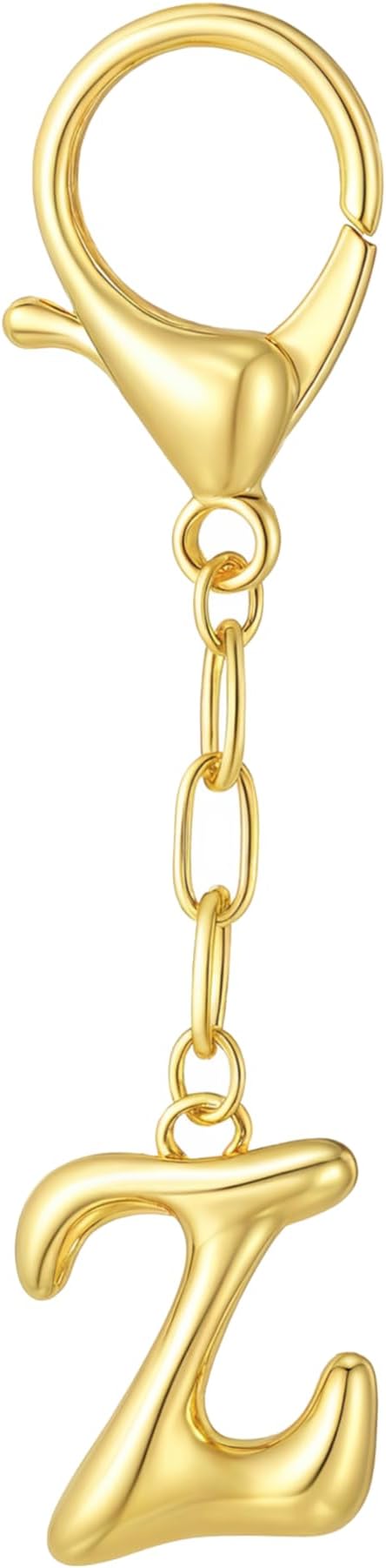 Gold Bubble Initial Keychain Charm for Women Chunky Bag Purse Charms A-Z Letter Key Chains for Handbag Accessories