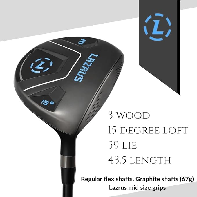 Lazrus Golf | Premium Quality Right Hand 3,5,7 Wood Golf Clubs for Men, Fairway Wood Golf Club w/Head Cover for Regular Flex Fairway Woods
