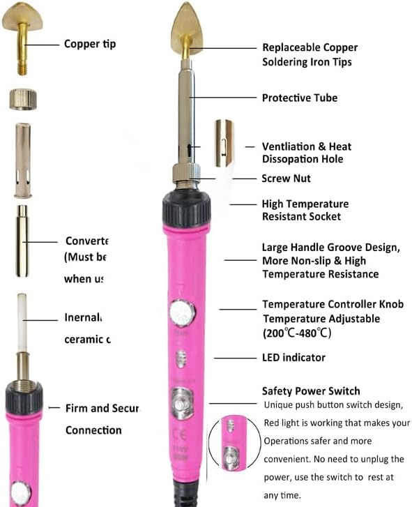 Arokimi Mini Iron, 80W Small Iron for Crafts Patches Shoes Hats, Adjustable Temperature, Easy to Use, with Replaceable Iron Tips (Hotpink)