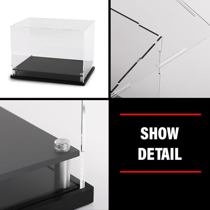 G-PLUS Boxing Glove Display Case,Fit for Full Size Boxing Glove and Baseball Glove Display Case Holder Showcase,Tennis Ball,Golf Ball,Helmet and More,Clear Case Black Base Riser Stand