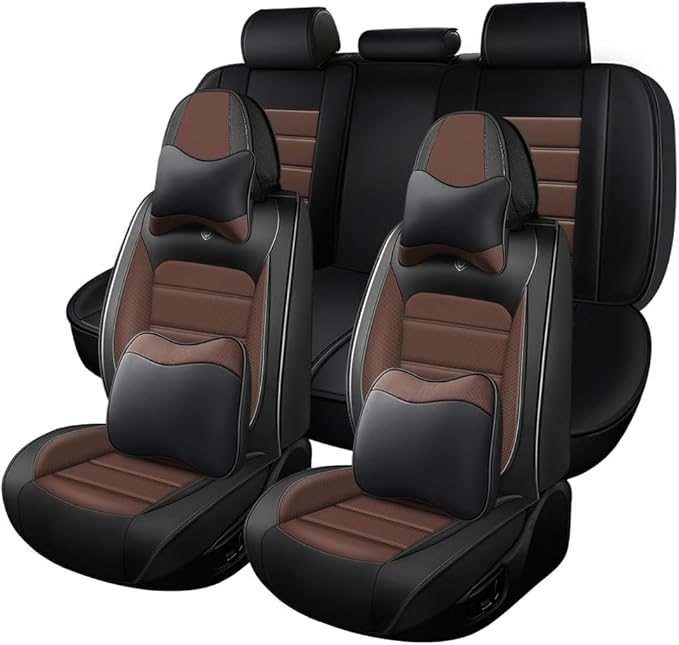 Leather Car Seat Covers for VW Golf SportWagen 2015-2019,Waterproof Soft Seat Covers,Interior Accessories Seat Covers Protector Airbag Compatible(5pcs Black&Coffee Luxury)