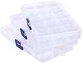 Fake Nail Storage Box, 3PCS 15-Grid Rhinestone Organizer Case with Divider, Clear Plastic Empty Container for Art Craft Sewing Screw Rock Collection Fishing Tackle, Bead Jewelry Display Holder