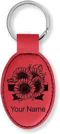 LaserGram Oval Keychain, Sunflowers, Personalized Engraving Included