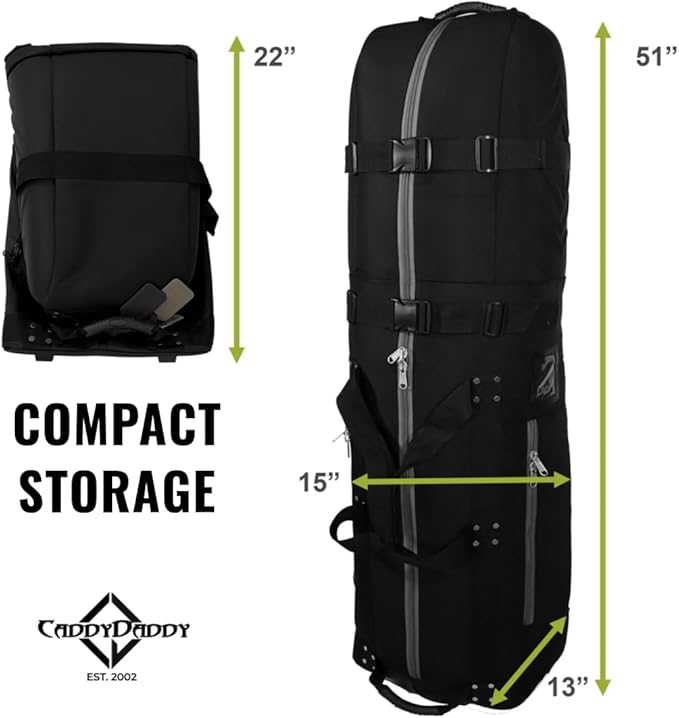 CaddyDaddy First Class Military Grade Ballistic Nylon Travel Cover with EVA Dense Foam Top Padding 2 Year Full Replacement Coverage Self Standing Base XL Wheels Case for Transporting Clubs on Airlines