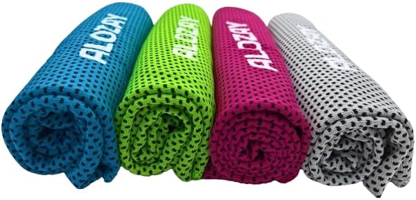 2 Pack Cooling Towels (40"x 12") with Handle Carry Package, Microfiber Ice Towel for Instant Relief, Soft Breathable Chilly Towel for Yoga, Fitness, Travel, Golf, Gym (Green/Rose Red)