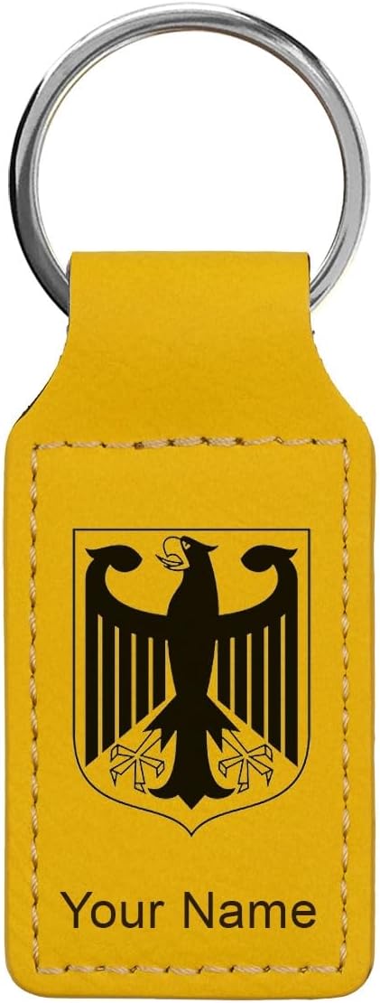 LaserGram Rectangle Keychain, Coat of Arms Germany, Personalized Engraving Included (Yellow)