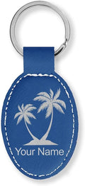 LaserGram Oval Keychain, Palm Trees, Personalized Engraving Included (Dark Blue)
