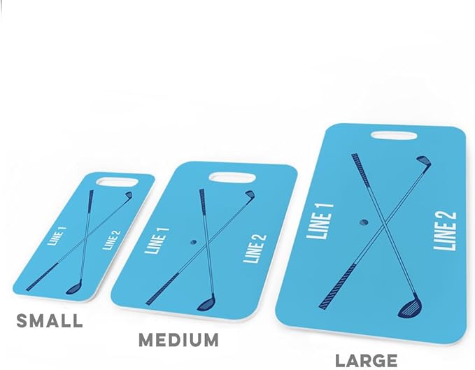 ChalkTalkSPORTS Golf Luggage & Bag Tag | Personalized Crossed Golf Clubs | Standard Lines on Back | Small | Carolina/Navy
