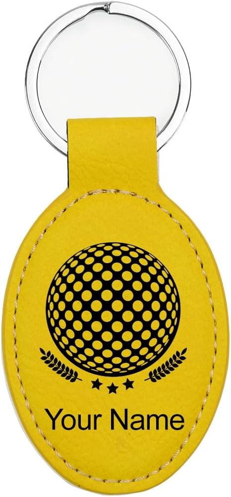 LaserGram Oval Keychain, Golf Ball, Personalized Engraving Included (Yellow)