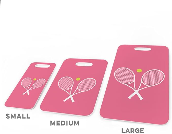 ChalkTalkSPORTS Tennis Luggage & Bag Tag | Crossed Tennis Rackets | Custom Info on Back | Small | Pink