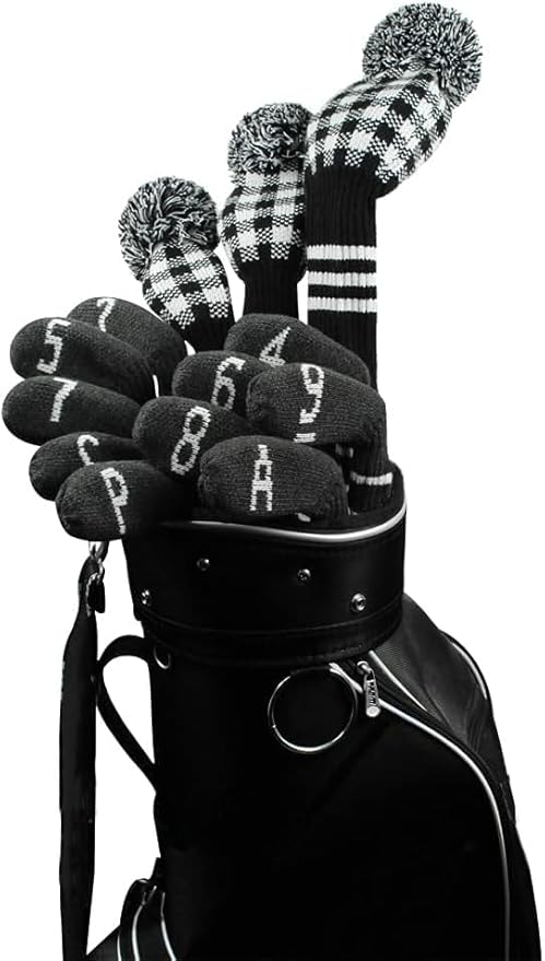 Scott Edward 1/7/10 Pcs Knitted Golf Club Head Covers for Irons Wedge Cuteness and Basically Socks Shape Washable Golf Club Head Protector on Classic Stripes Style，Double Sided Customization