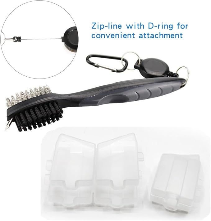 Golf Towels, Golf Towel and Brush Set, with Microfiber Waffle Design Golf Towel 16" X 24" with Hook and Loop Fastenerl and Retractable Zip-line Golf Club Brush (Grey)