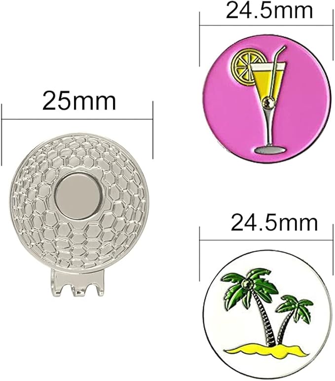Colorful Golf Ball Markers with Silver Color Golf Hat Clips