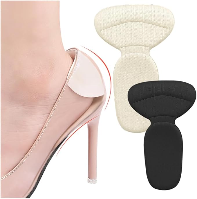 Soft Sponge Heel Protectors - Grips for Comfort in High Heels - T-Shape Design - Anti Slip - Prevents Blisters - Makes Shoes Fit Better - 2 Pairs (Black)