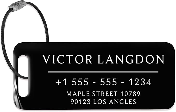 Personalized Luggage Tags for Suitcases - Stainless Steel Custom Luggage Tags for Backpacks & Bags, Sturdy, Waterproof & Heavy Duty (Black / 3" x 1.25")