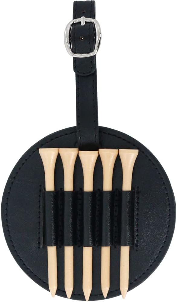 Leather Golf Tees Holder with 5 PCS Wooden Golf Tees 3-1/4 Inch Hook to Golf Bag Belt Clip for Golf Bag