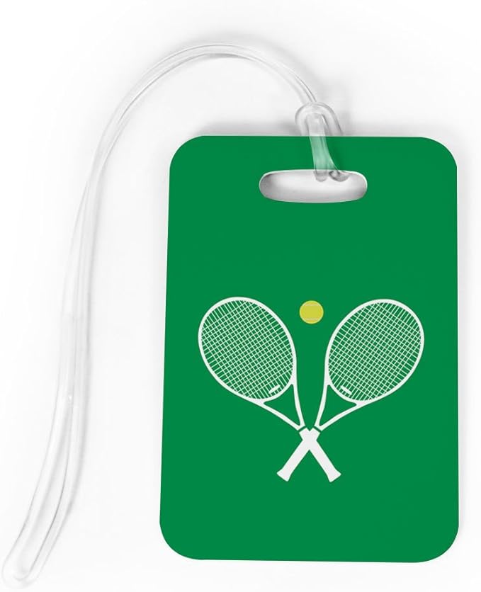 ChalkTalkSPORTS Tennis Luggage & Bag Tag | Crossed Tennis Rackets | Custom Info on Back | Medium | Green