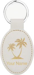 LaserGram Oval Keychain, Palm Trees, Personalized Engraving Included (White with Gold)