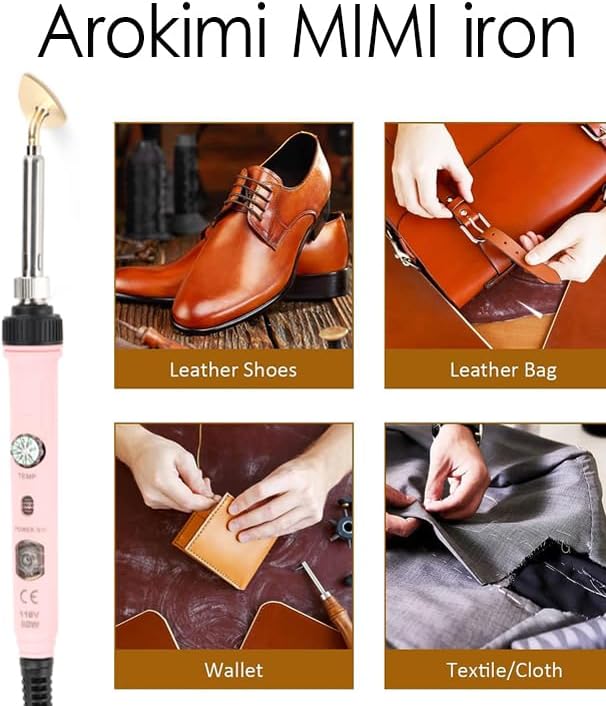 Arokimi Mini Iron, 80W Small Iron for Crafts Patches Shoes Hats, Adjustable Temperature, Easy to Use, with Replaceable Iron Tips (Pink)