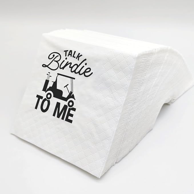 SharkBliss Funny Sarcastic Golf Quotes Cocktail Napkins, 100 Pack Talk Birdie To Me Disposable Paper Cocktail Napkins For Retirement Birthday Bachelor Party 2-Ply, 5x5" (Talk Birdie To Me)