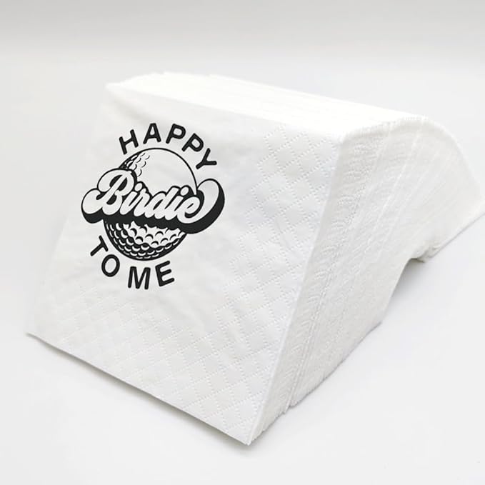 SharkBliss Funny Sarcastic Golf Quotes Cocktail Napkins, 100 Pack Happy Birdie To Me Disposable Paper Cocktail Napkins For Retirement Birthday Bachelor Party 2-Ply, 5x5" (Happy Birdie To Me)