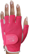 Mesh Half Golf Glove for Women – Premium Cabretta Leather Palm, Breathable Mesh Back, Half-Finger Design Ladies Golf Glove for Enhanced Grip & Comfort