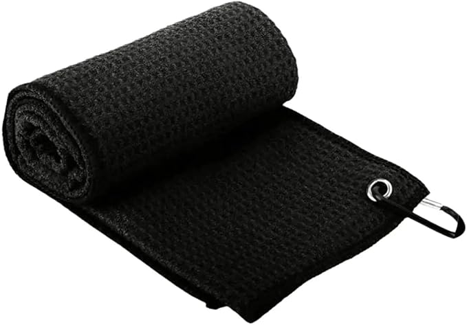 Golf Towel with Clip, Soft Microfiber Cleaning Cloth for Golf Clubs and Balls, Compact and Absorbent(Black)