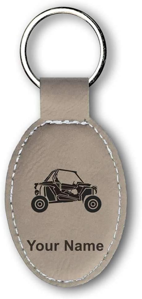 LaserGram Oval Keychain, Off Road Racer, Personalized Engraving Included (Light Brown)