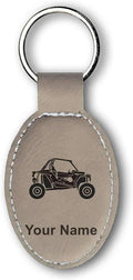 LaserGram Oval Keychain, Off Road Racer, Personalized Engraving Included (Light Brown)