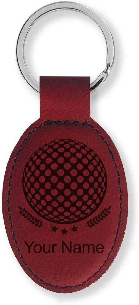 LaserGram Oval Keychain, Golf Ball, Personalized Engraving Included (Burgundy)
