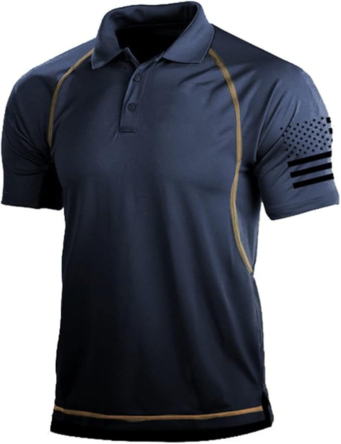 HARGLESMAN Men's 1776 Independence Day American Flag Short Sleeve Polo Golft Shirt(S-3XL)