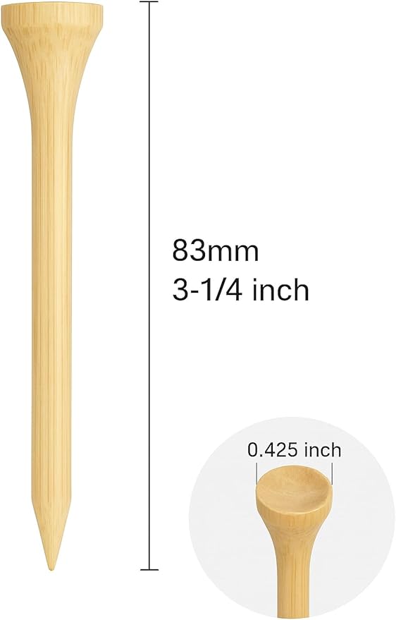 150 Pcs Bamboo Golf Tees 3 1/4 Inch, 83mm (3.25") Bamboo Tees, Friendly Biodegradable, Long and Tall Golf tees, More Durable and Stable, Ideal for Beginner