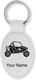LaserGram Oval Keychain, Off Road Racer, Personalized Engraving Included (White)