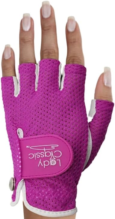 Mesh Half Golf Glove for Women – Premium Cabretta Leather Palm, Breathable Mesh Back, Half-Finger Design Ladies Golf Glove for Enhanced Grip & Comfort